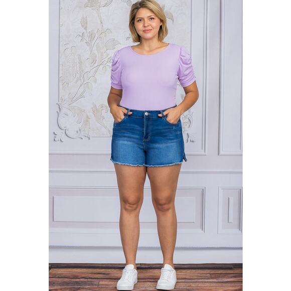 Plus Size Lavender Ribbed Ruched Sleeve Bodysuit - Picture 5 of 5